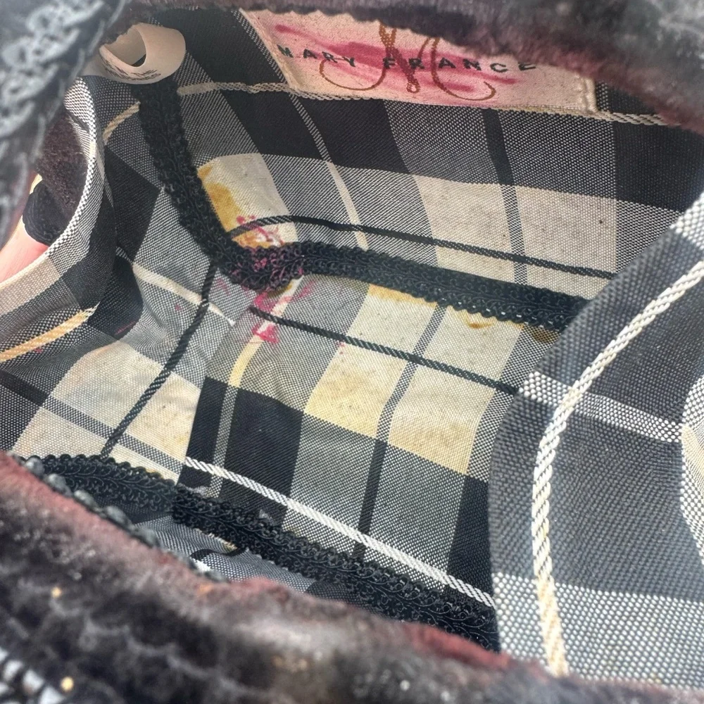 Mary Frances Black Beaded Evening Bag Fur Filigree Rhinestones Rose Handbag - Picture 5 of 5